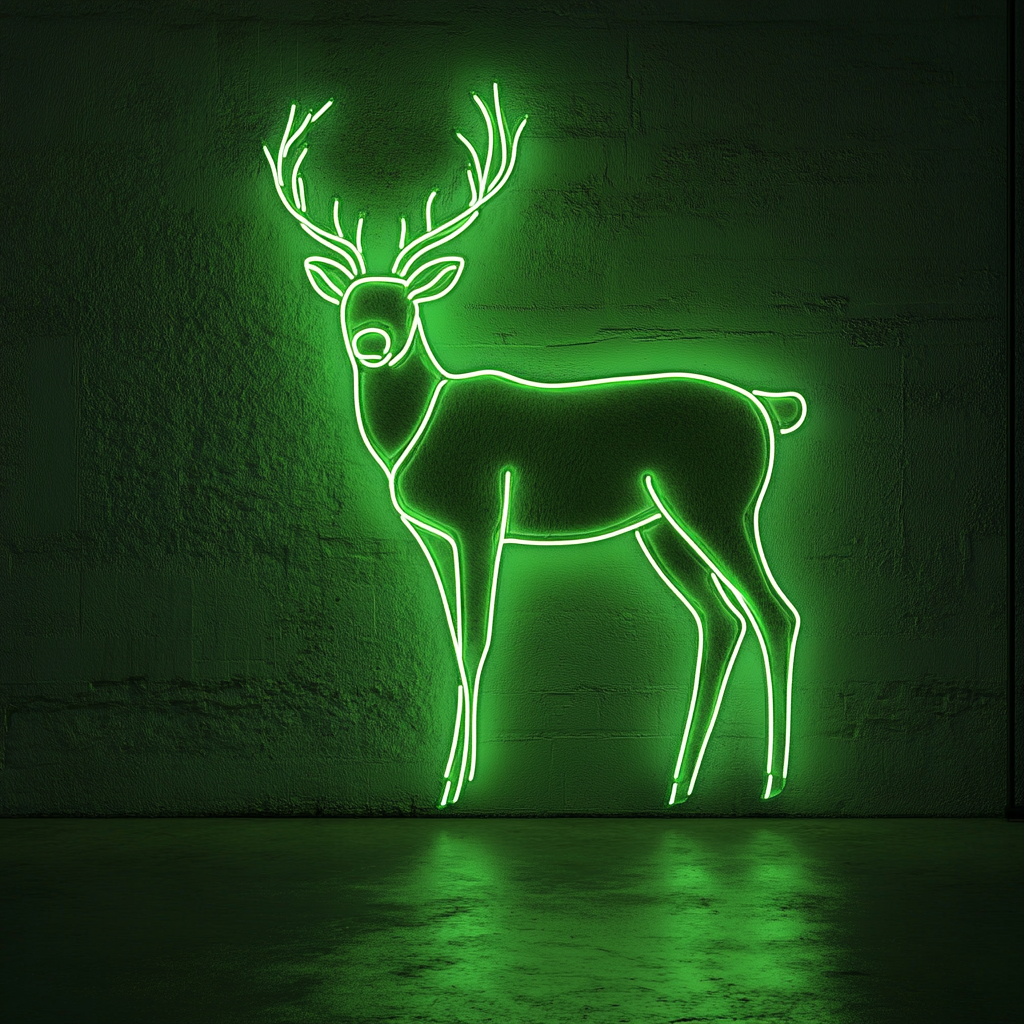 Raindeer - Green Neon Sign, 24 Inches