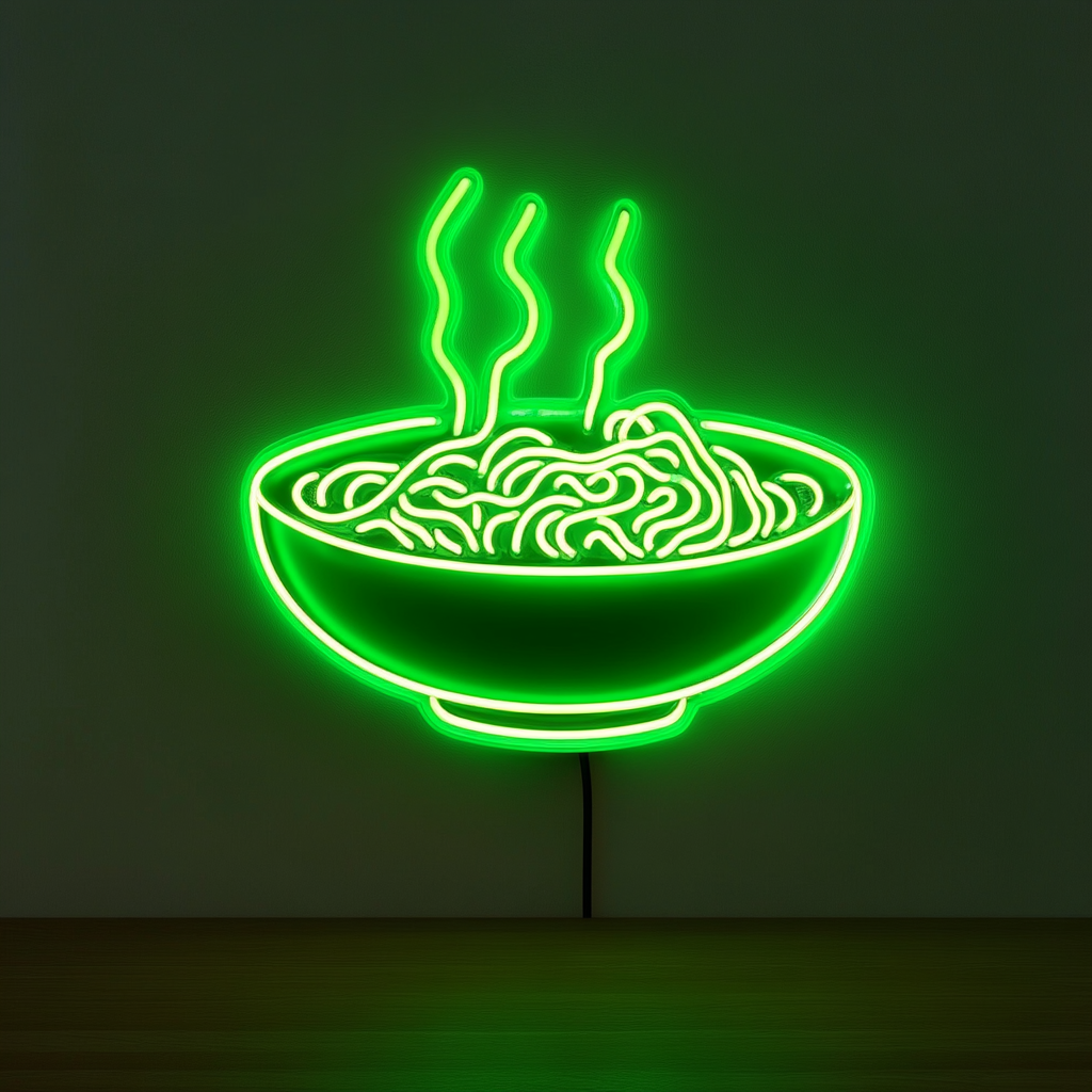 Ramen Bowl - Green Neon Sign, 18 Inches