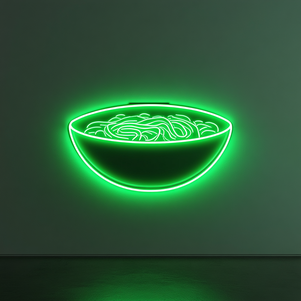Ramen Bowl - Green Neon Sign, 18 Inches