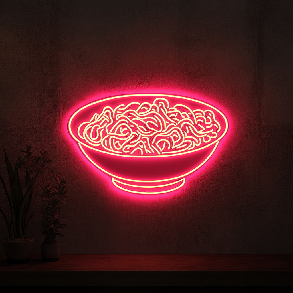 Ramen Bowl - Pink Neon Sign, 18 Inches