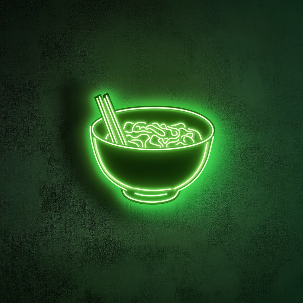 Ramen Bowl with Chopsticks - Green Neon Sign, 24 Inches