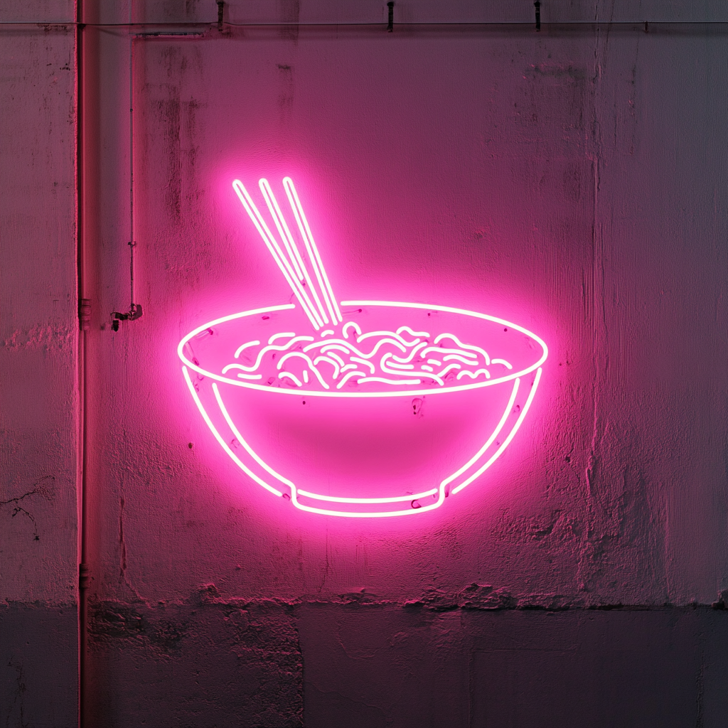 Ramen Bowl with Chopsticks - Pink Neon Sign, 18 Inches