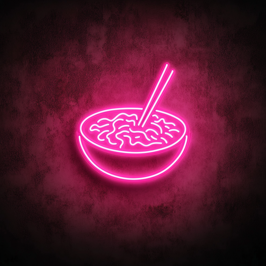 Ramen Bowl with Chopsticks - Pink Neon Sign, 24 Inches