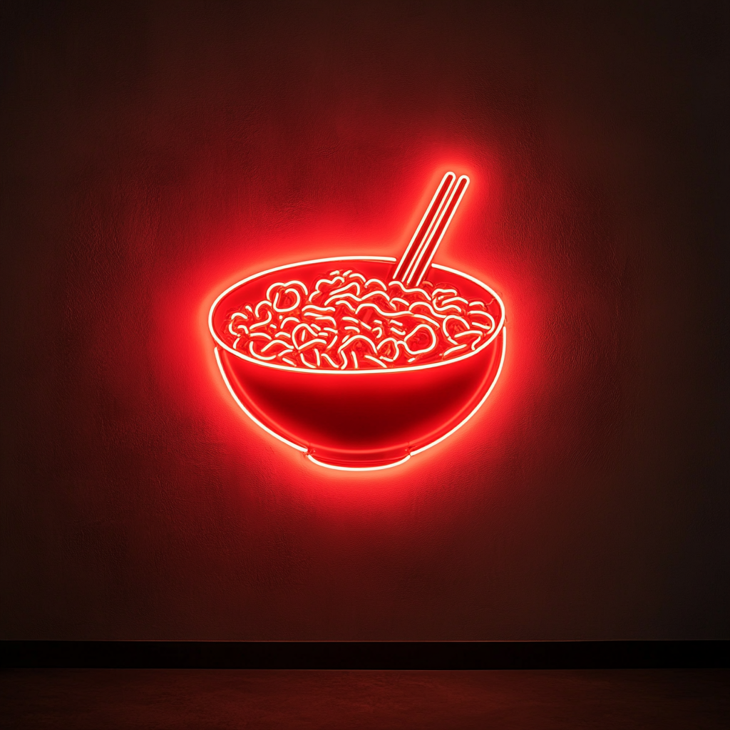 Ramen Bowl with Chopsticks - Red Neon Sign, 18 Inches