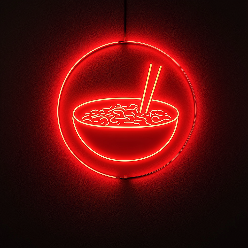 Ramen Bowl with Chopsticks - Red Neon Sign, 24 Inches