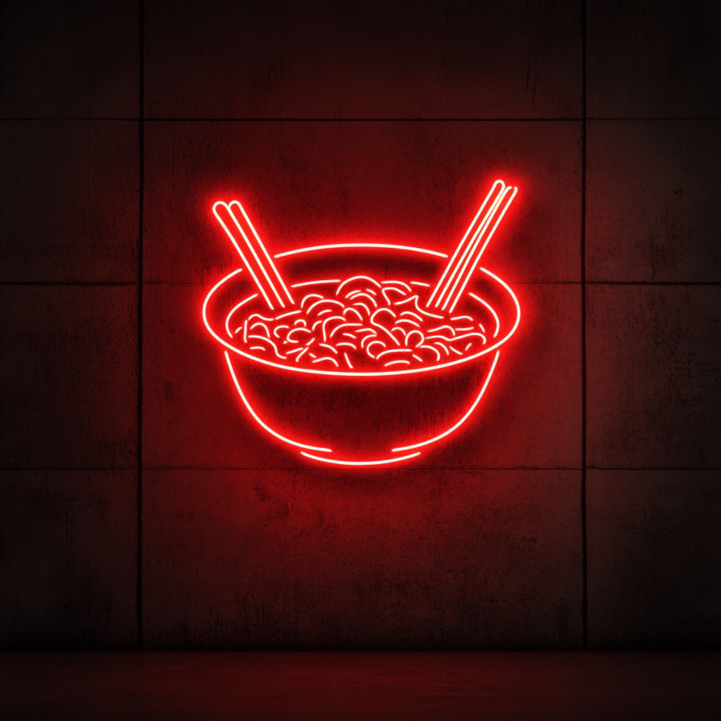 Ramen Bowl with Chopsticks - Red Neon Sign, 18 Inches