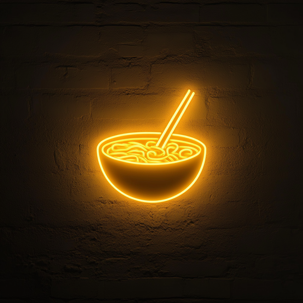 Ramen Bowl with Chopsticks - Yellow Neon Sign, 18 Inches