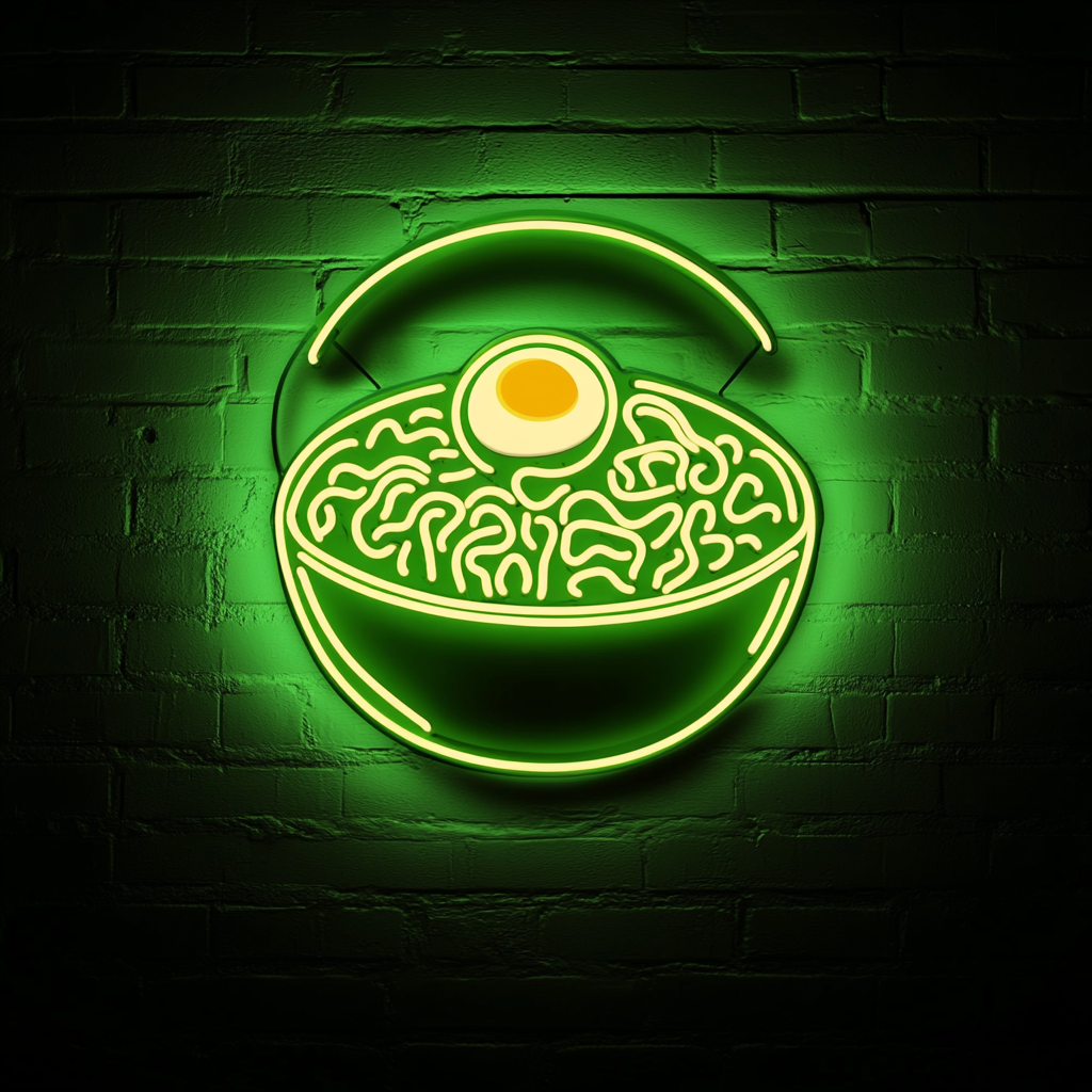 Ramen Noodles with Egg - Green Neon Sign, 18 Inches