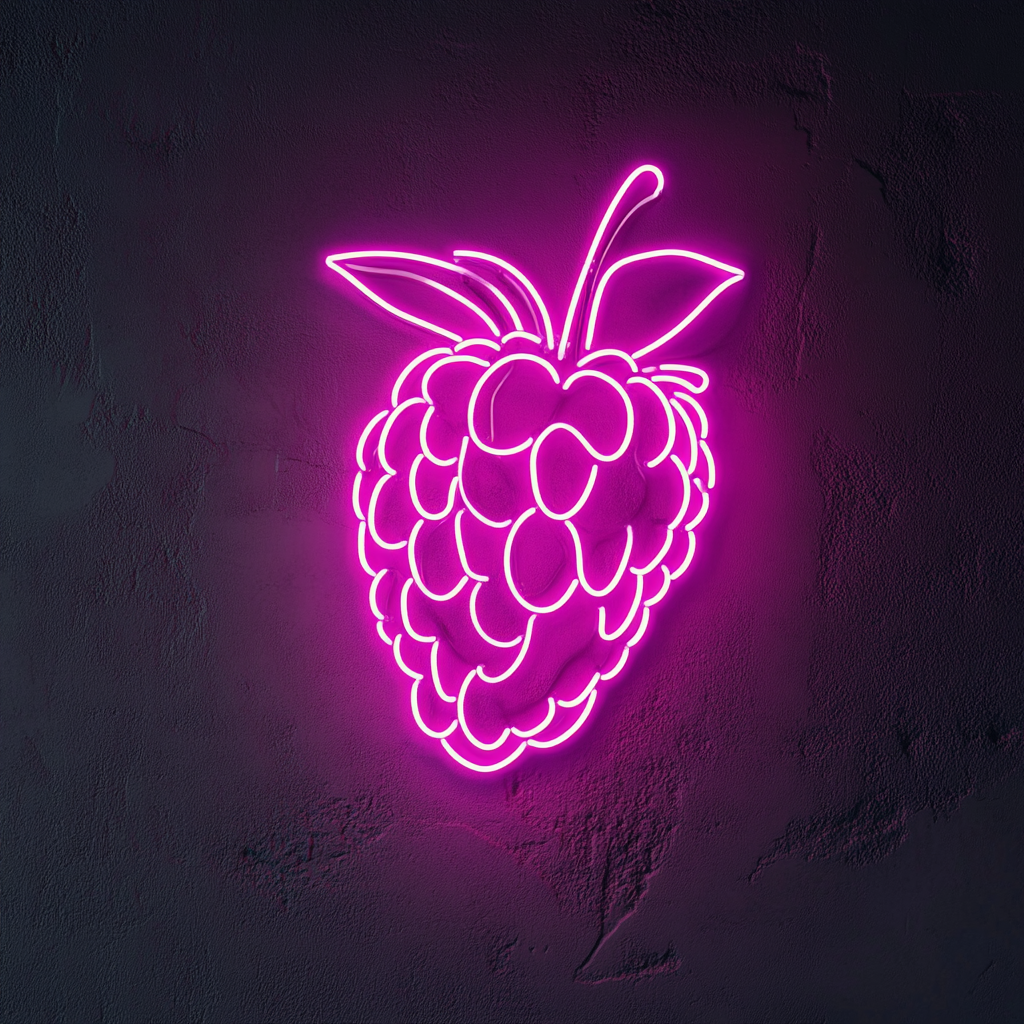 Raspberry with Leaf - Pink Neon Sign, 24 Inches