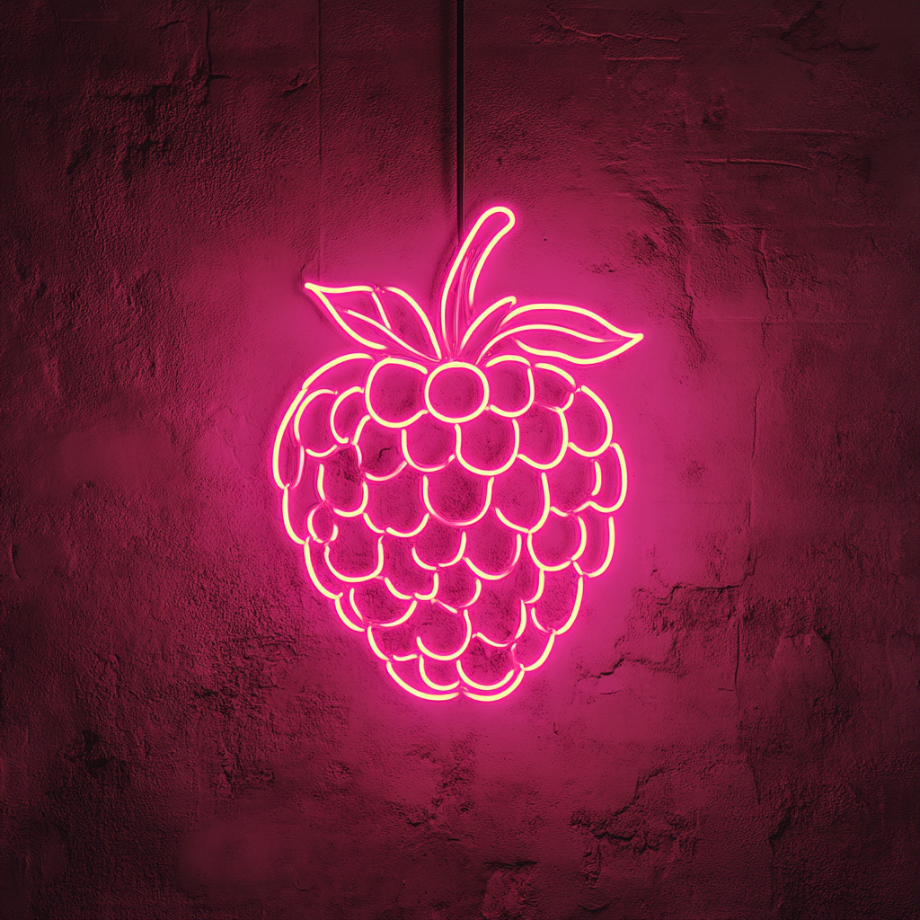 Raspberry with Leaf - Pink Neon Sign, 24 Inches