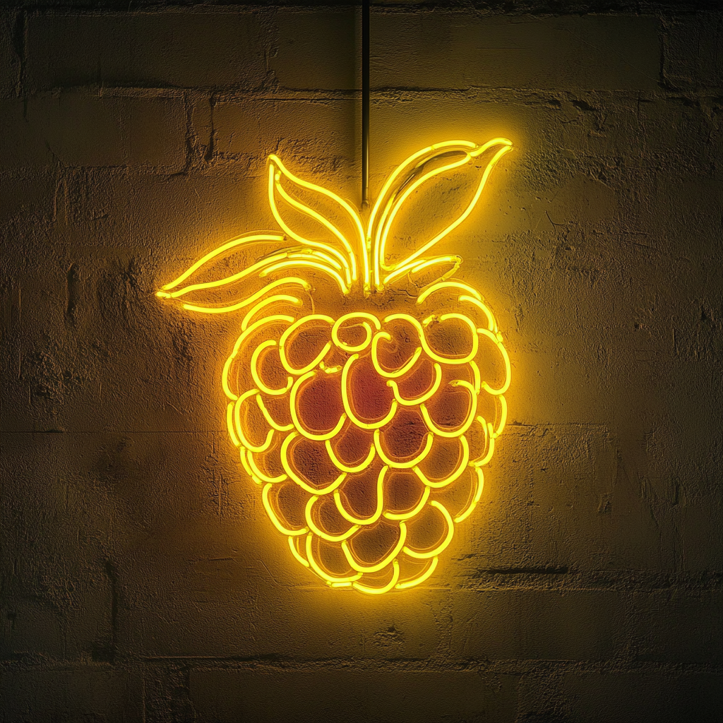 Raspberry with Leaf - Yellow Neon Sign, 18 Inches