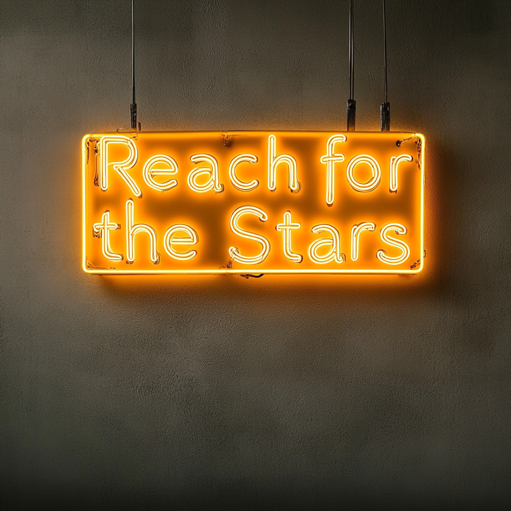 Reach for the Stars - Yellow Neon Sign, 18 Inches