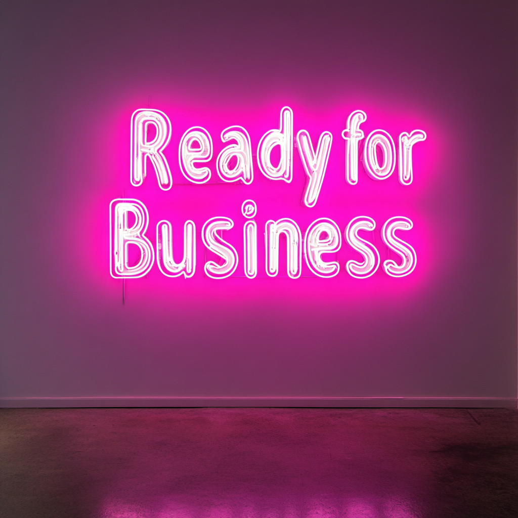 "Ready for Business" - Pink Neon Sign, 24 Inches
