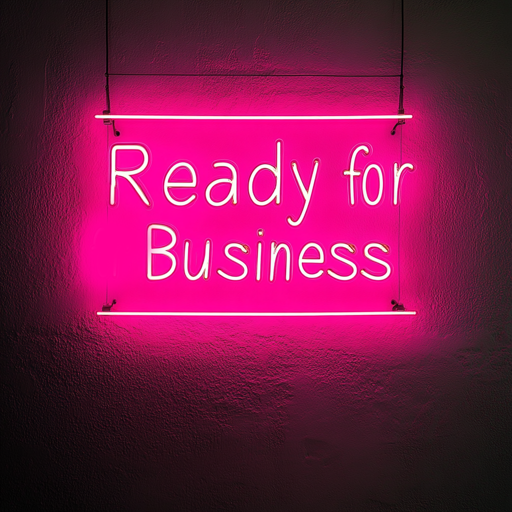 "Ready for Business" - Pink Neon Sign, 24 Inches