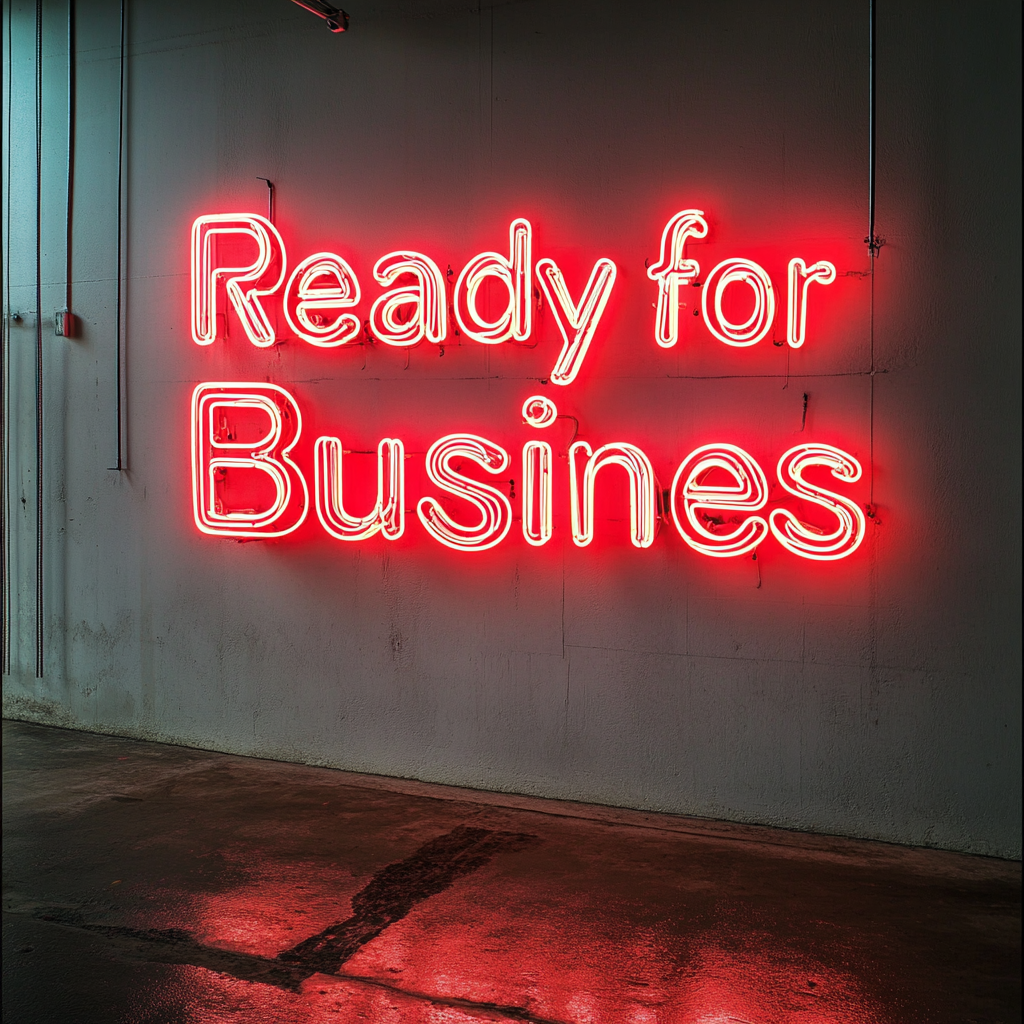 "Ready for Business" - Red Neon Sign, 24 Inches