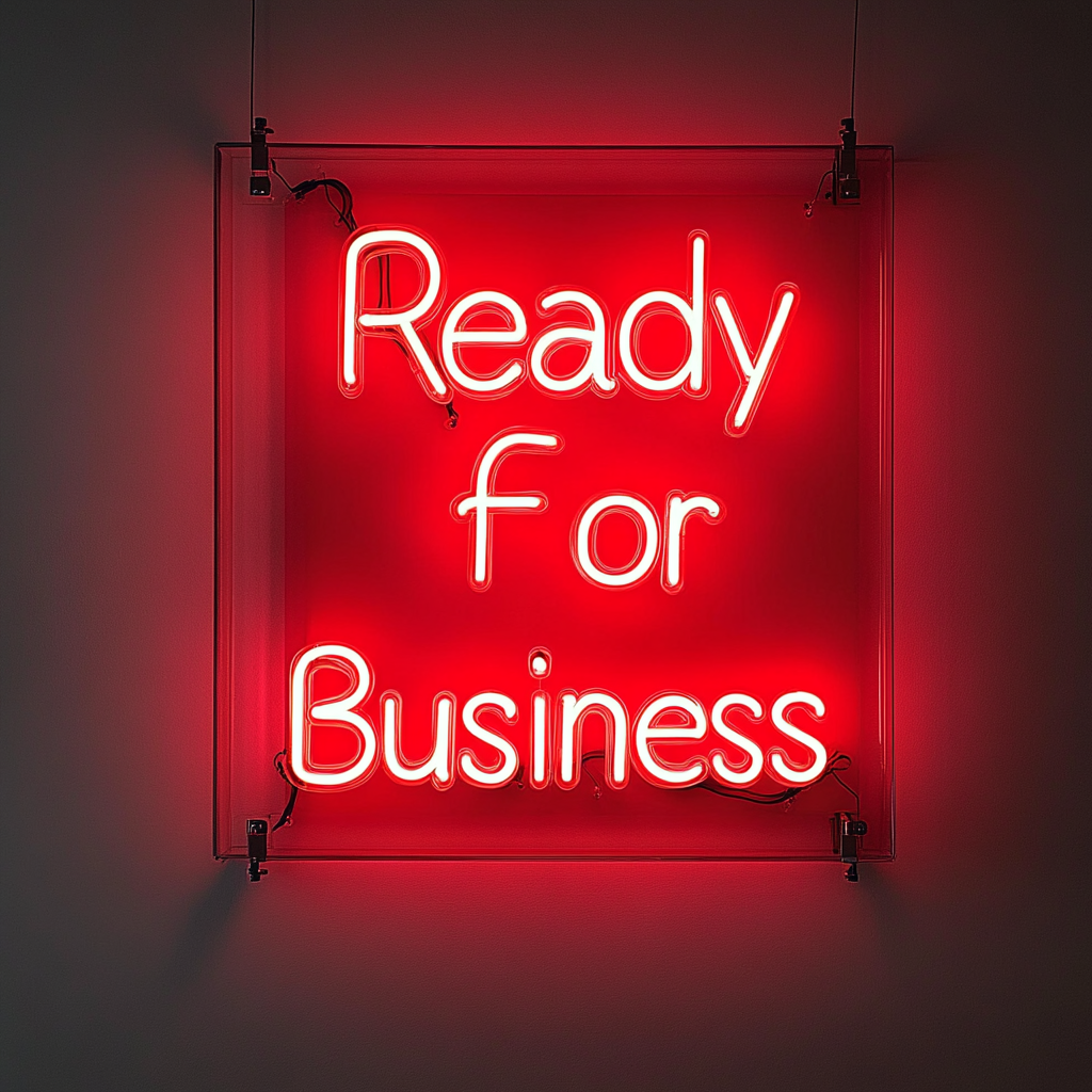 "Ready for Business" - Red Neon Sign, 24 Inches