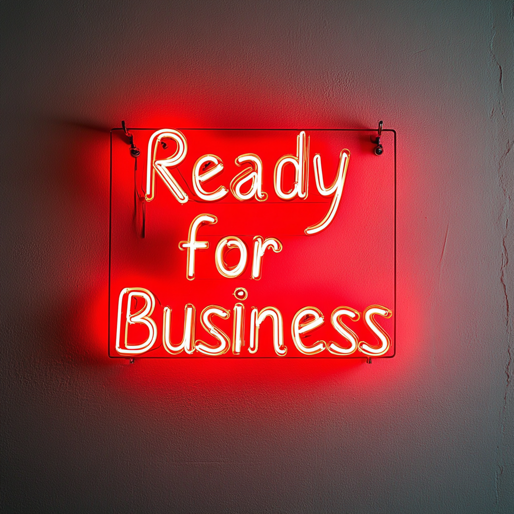 "Ready for Business" - Red Neon Sign, 24 Inches