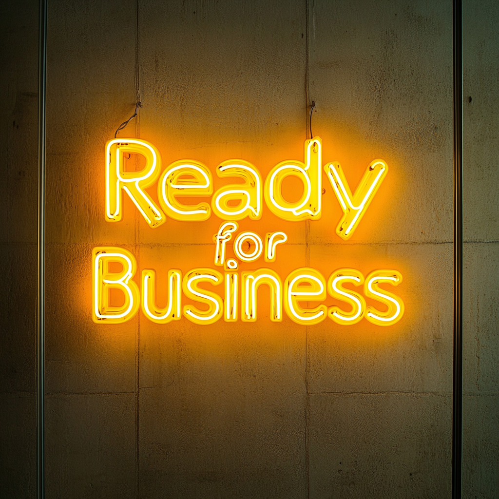 "Ready for Business" - Yellow Neon Sign, 24 Inches