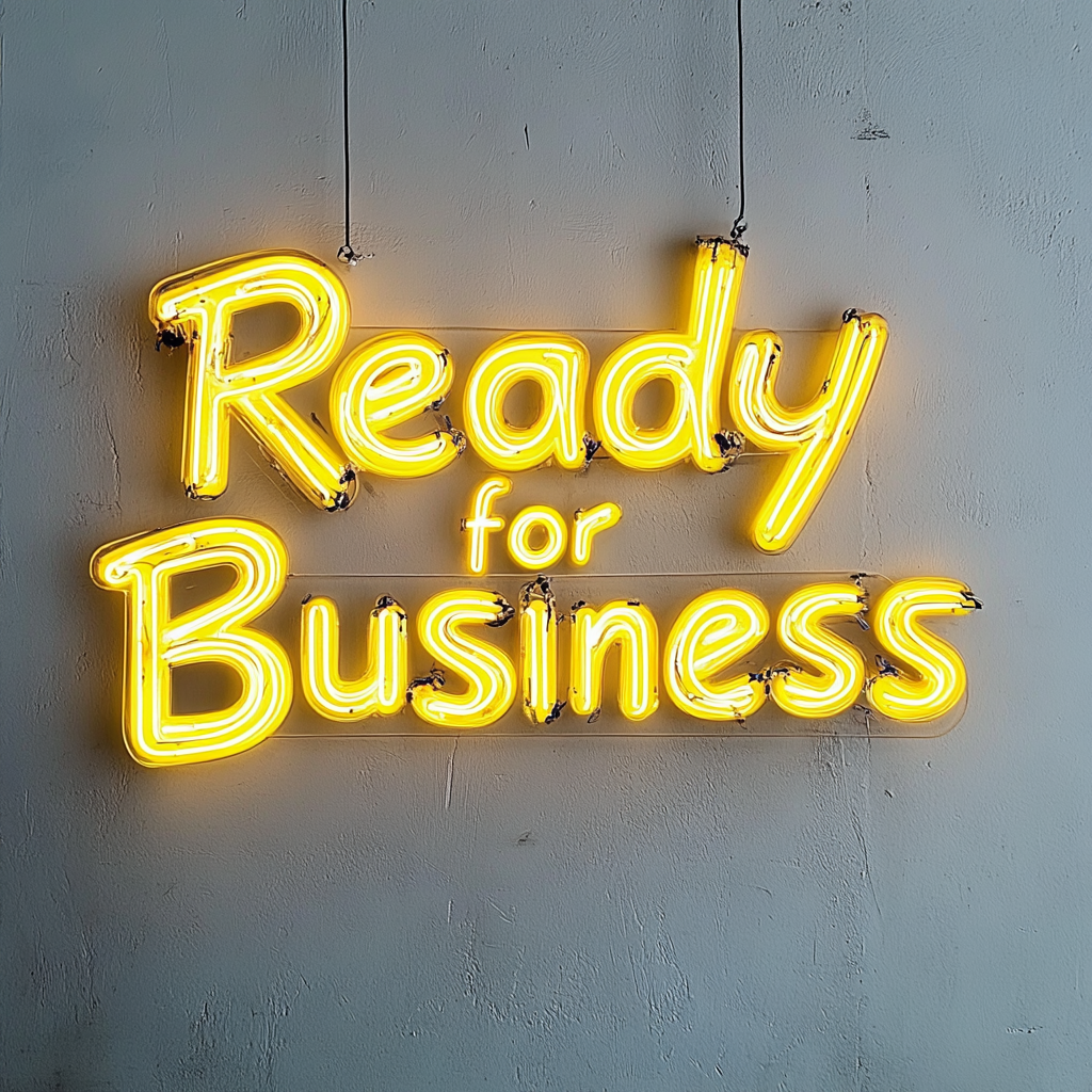 "Ready for Business" - Yellow Neon Sign, 24 Inches