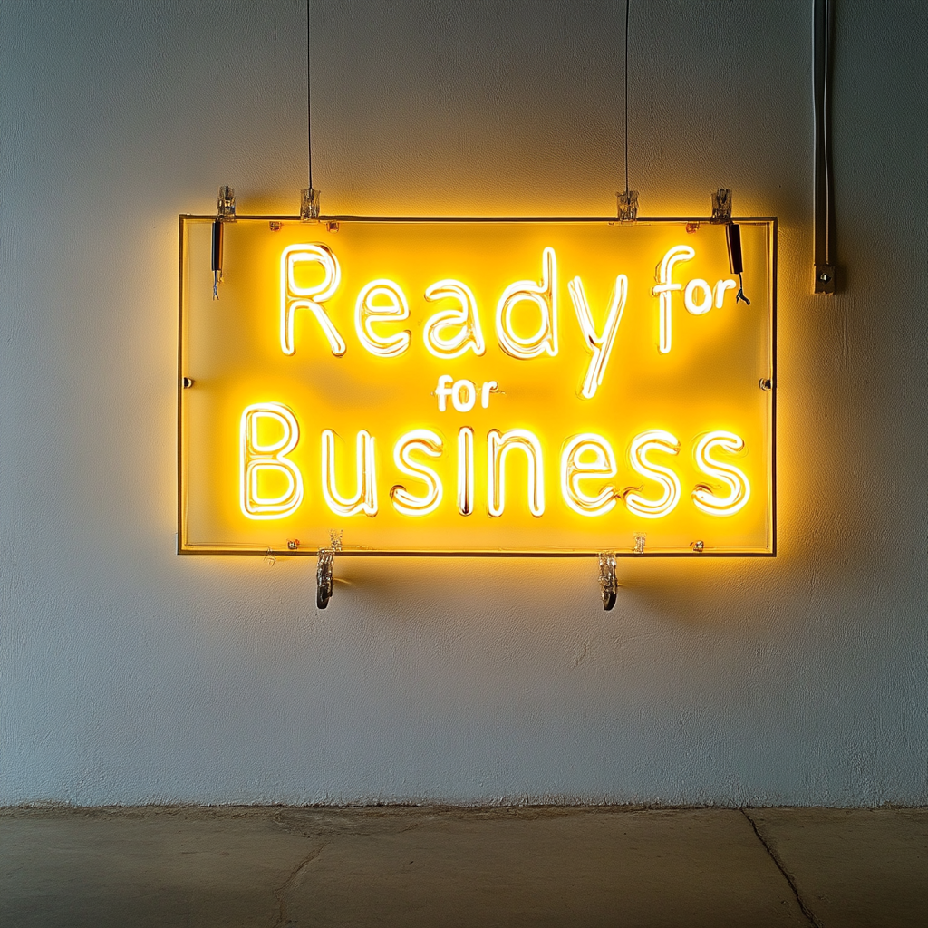 "Ready for Business" - Yellow Neon Sign, 24 Inches