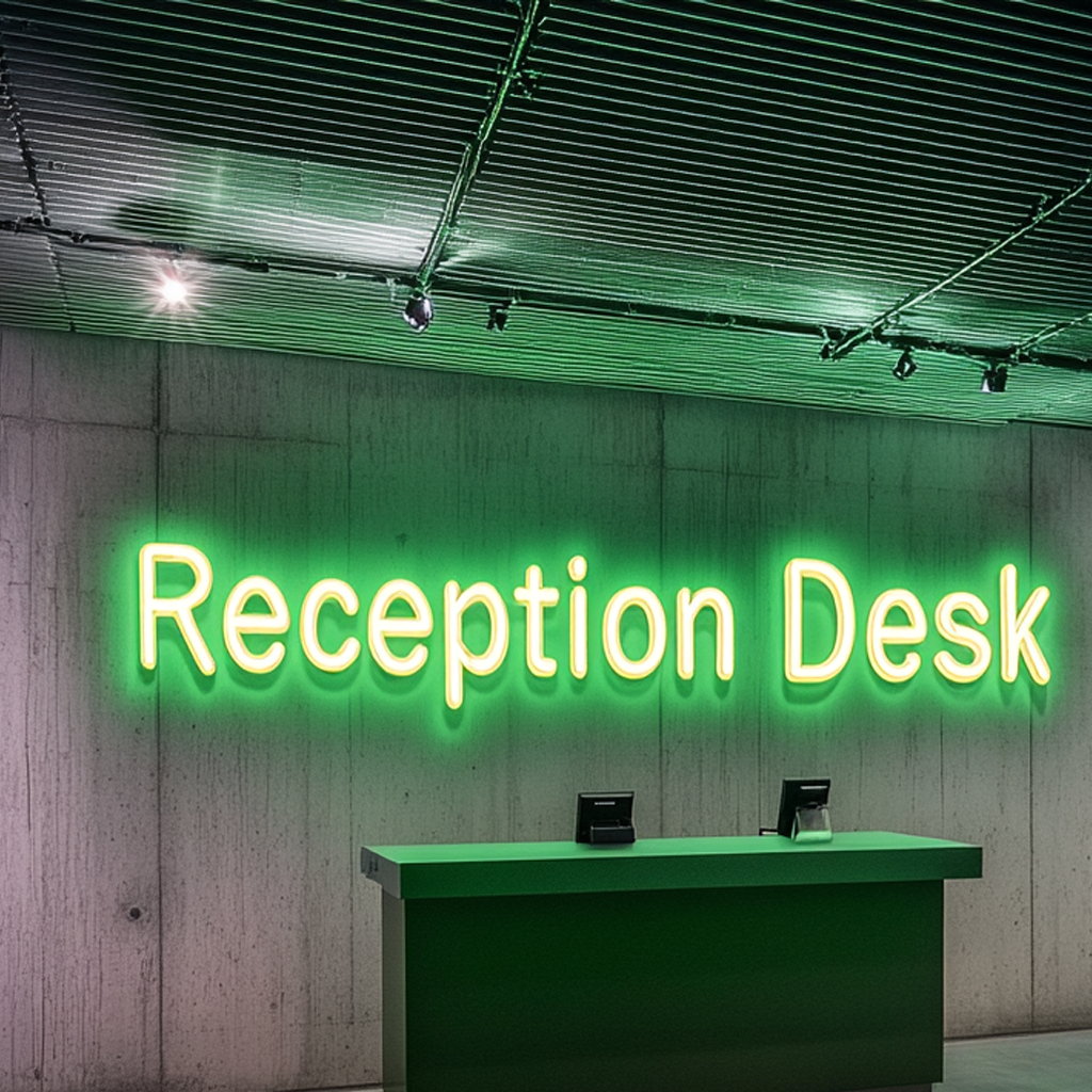 "Reception Desk" - Green Neon Sign, 24 Inches