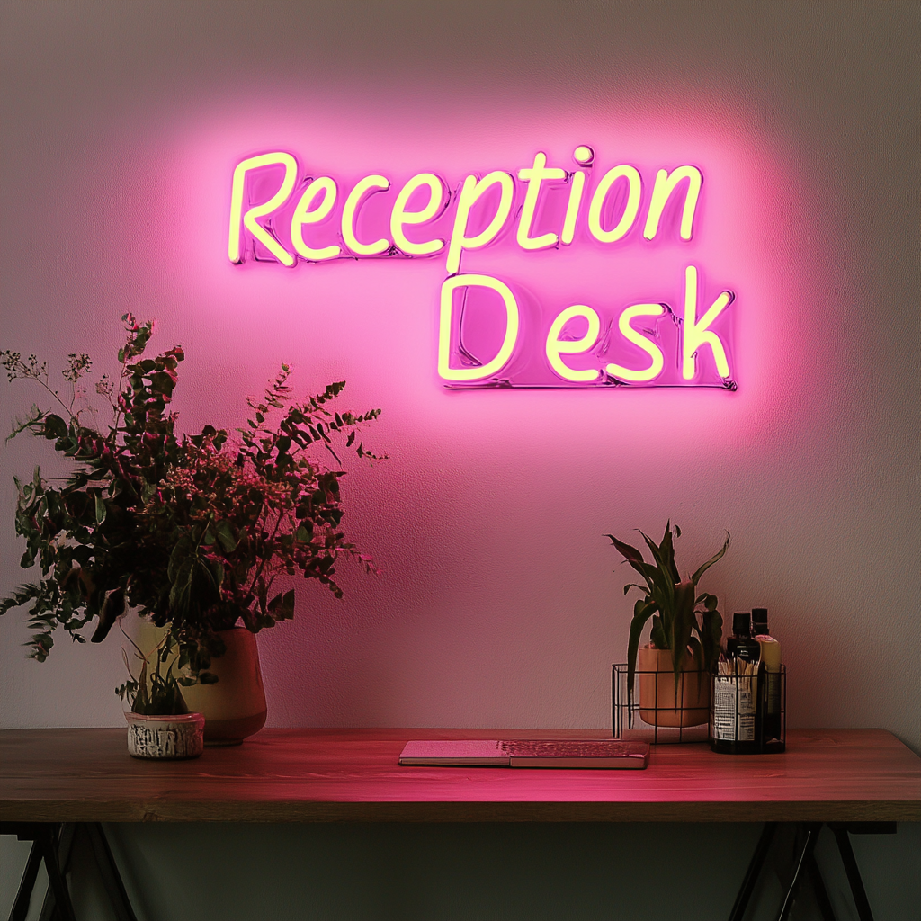 "Reception Desk" - Pink Neon Sign, 24 Inches