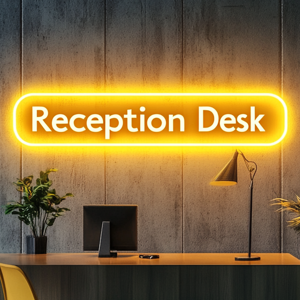 "Reception Desk" - Yellow Neon Sign, 24 Inches