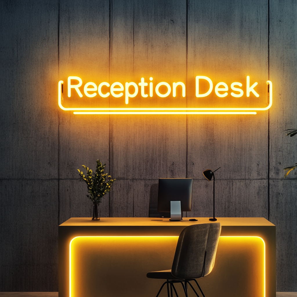 "Reception Desk" - Yellow Neon Sign, 24 Inches
