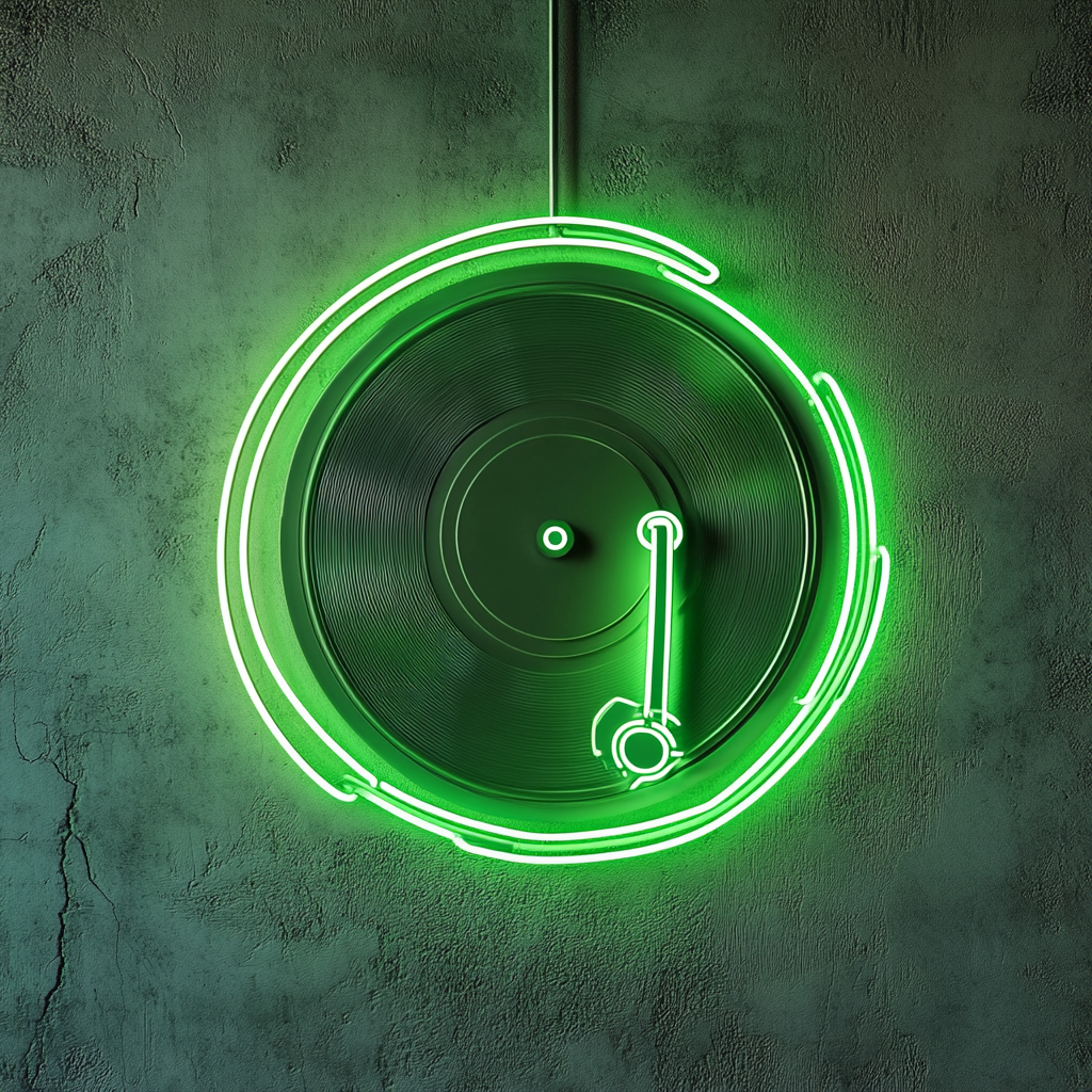 Record Player - Green Neon Sign, 24 Inches