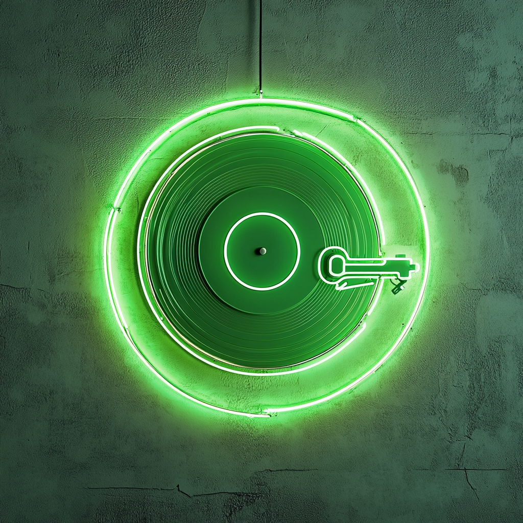 Record Player - Green Neon Sign, 24 Inches