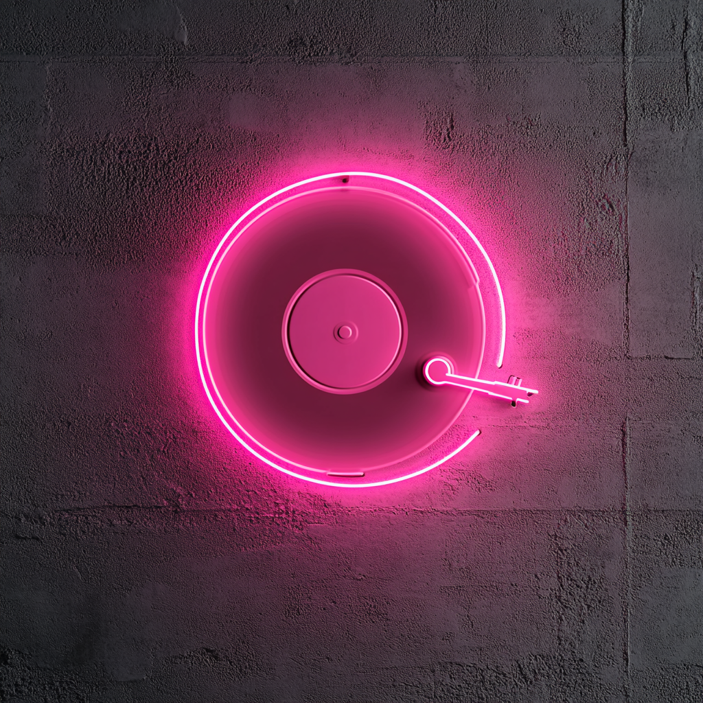 Record Player - Pink Neon Sign, 18 Inches