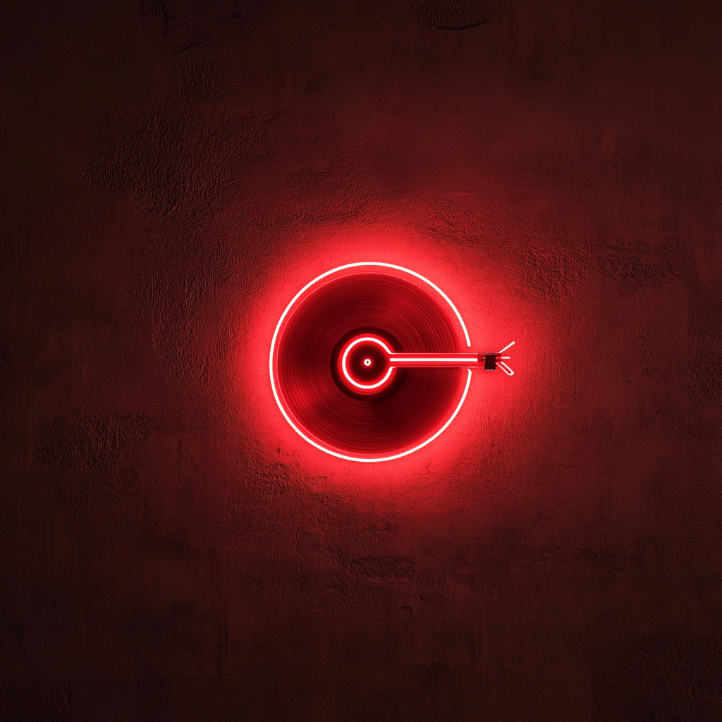 Record Player - Red Neon Sign, 18 Inches