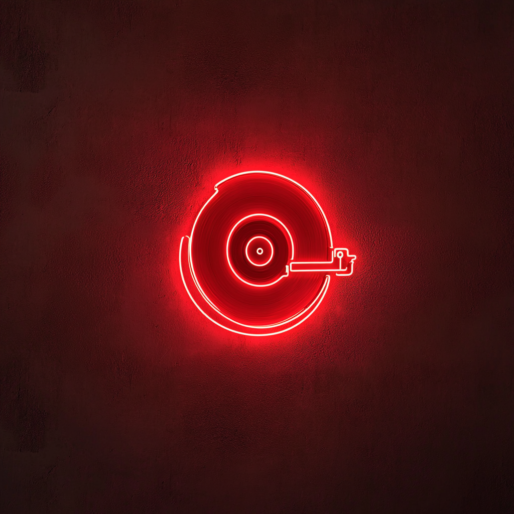Record Player - Red Neon Sign, 18 Inches