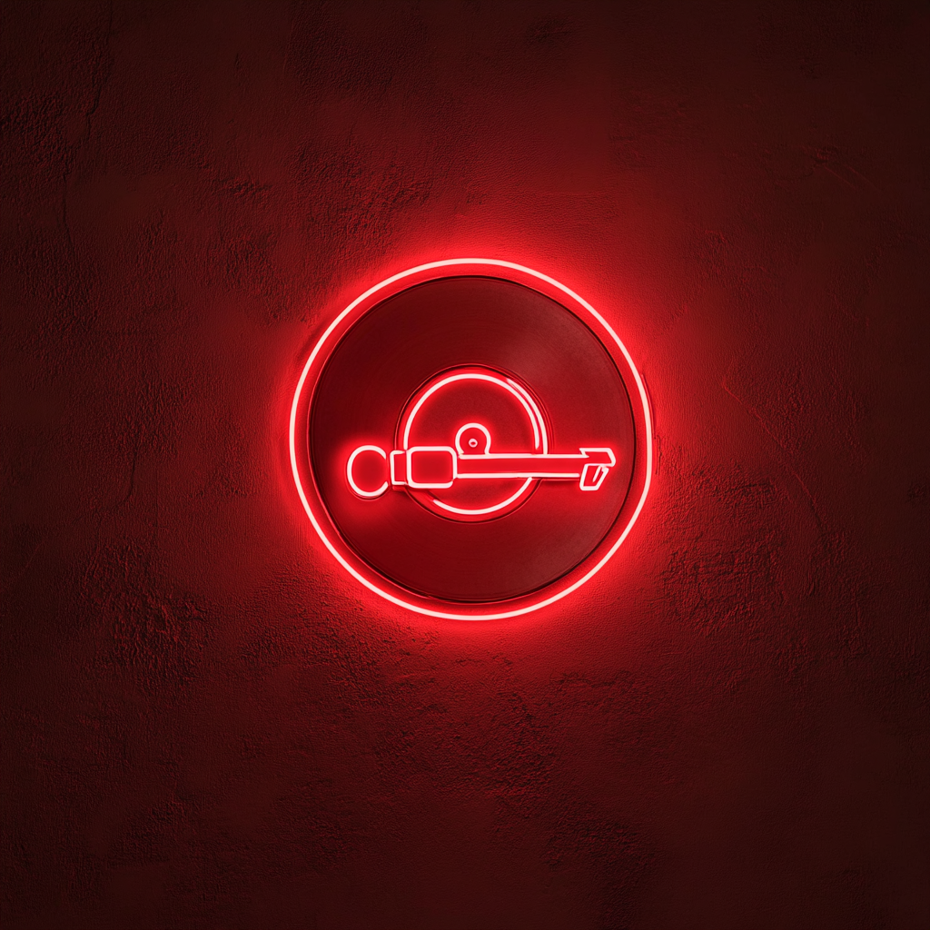Record Player - Red Neon Sign, 24 Inches
