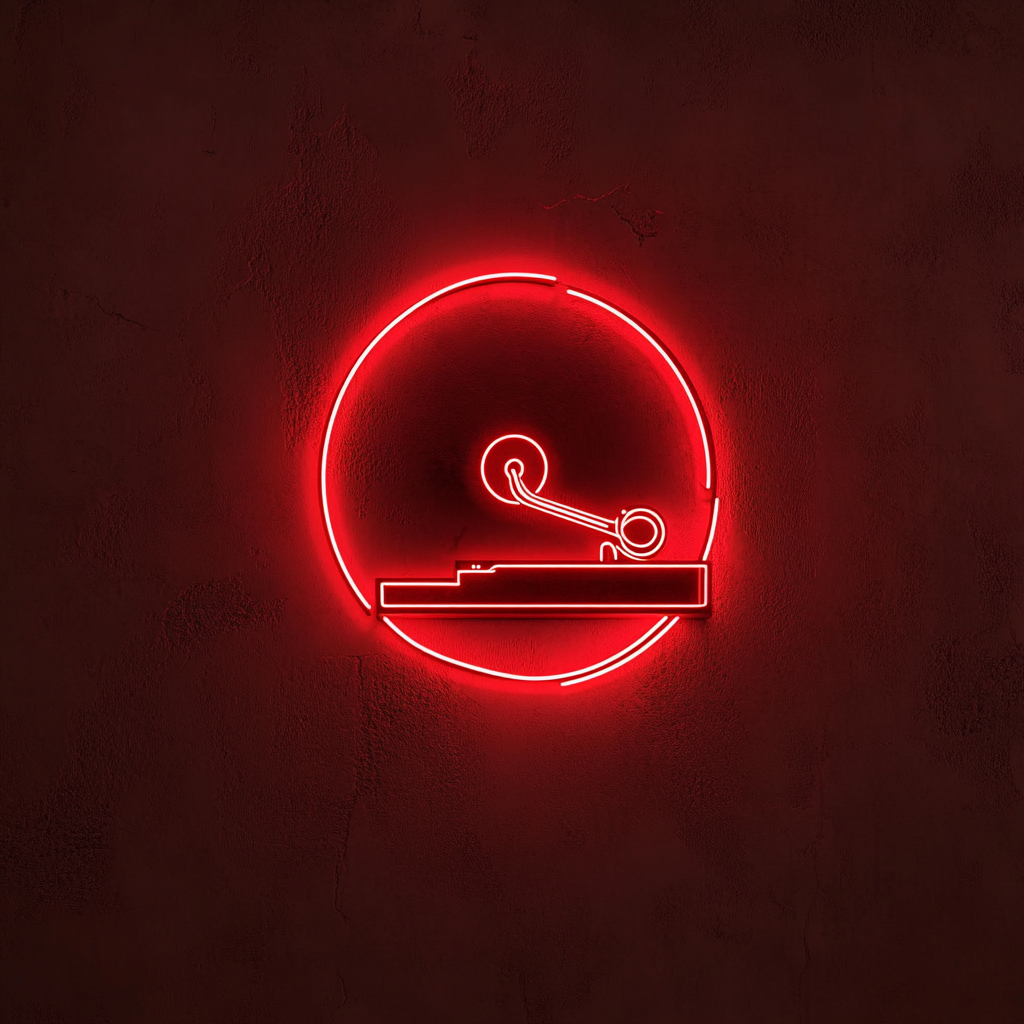 Record Player - Red Neon Sign, 18 Inches