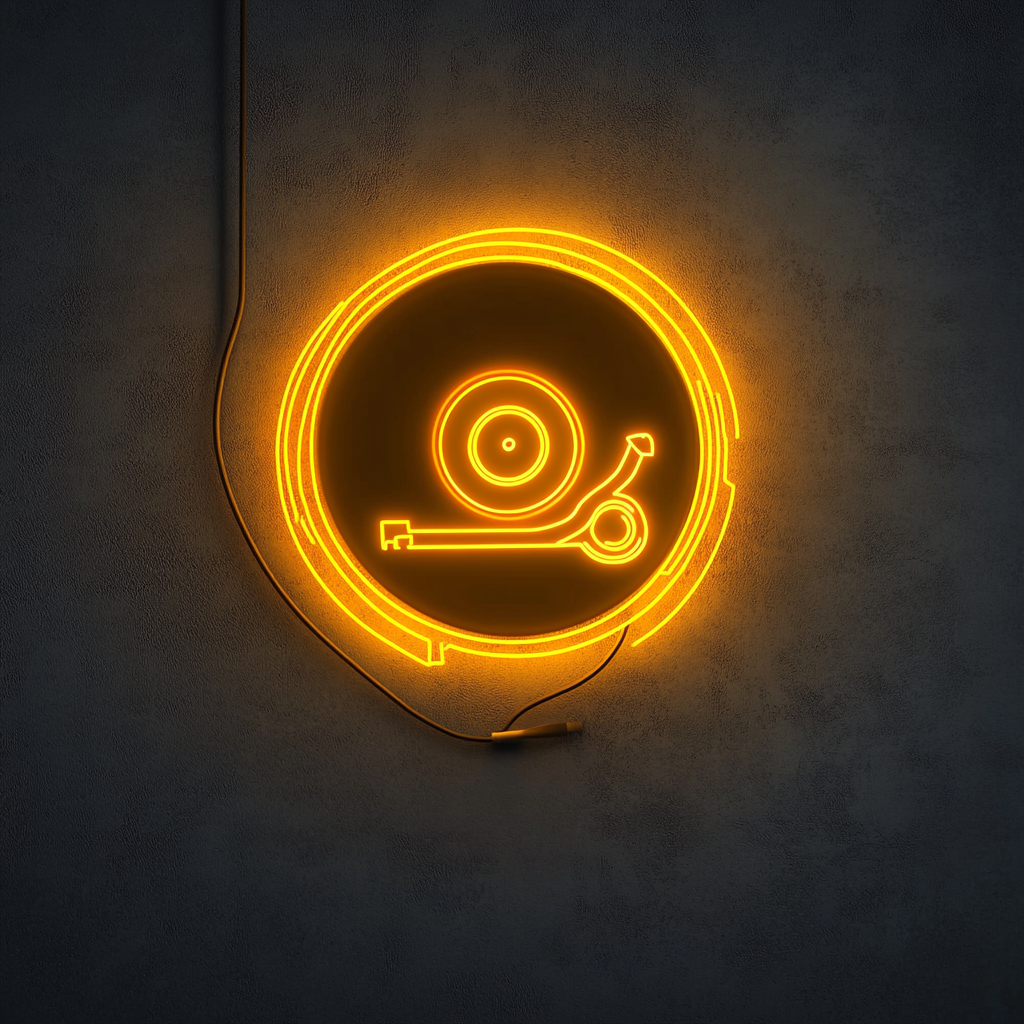 Record Player - Yellow Neon Sign, 24 Inches