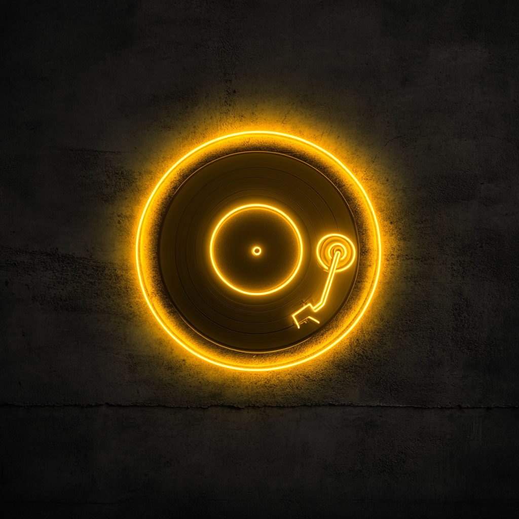 Record Player - Yellow Neon Sign, 18 Inches