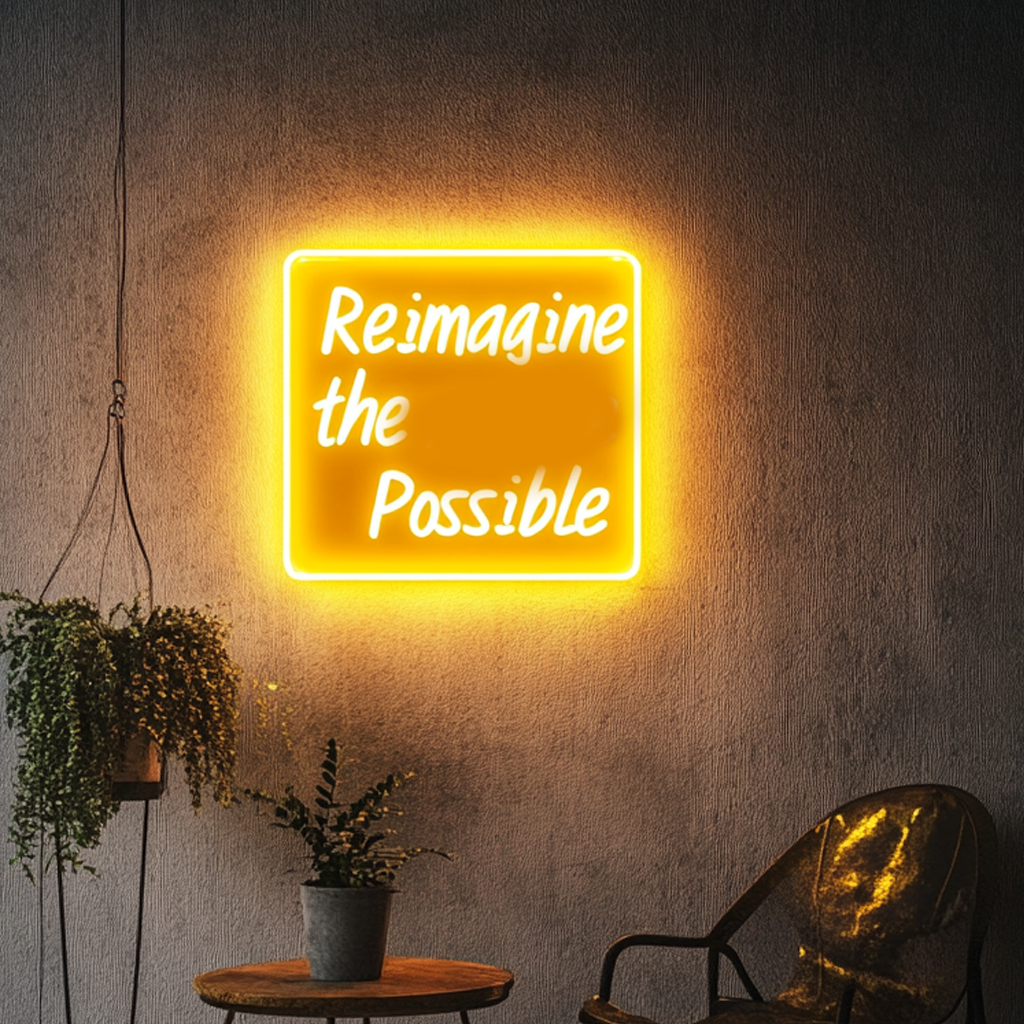 "Reimagine the Possible" - Yellow Neon Sign, 24 Inches