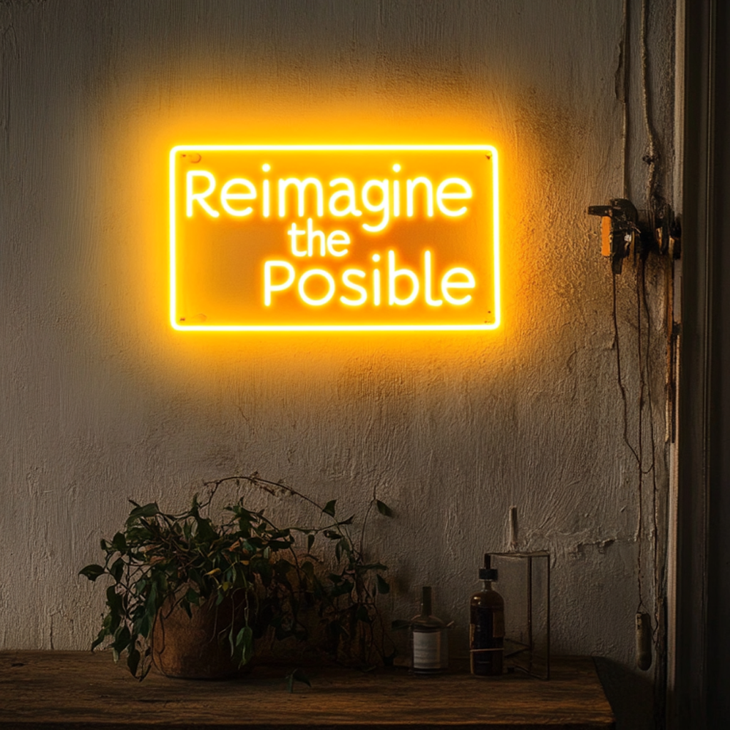 "Reimagine the Possible" - Yellow Neon Sign, 24 Inches