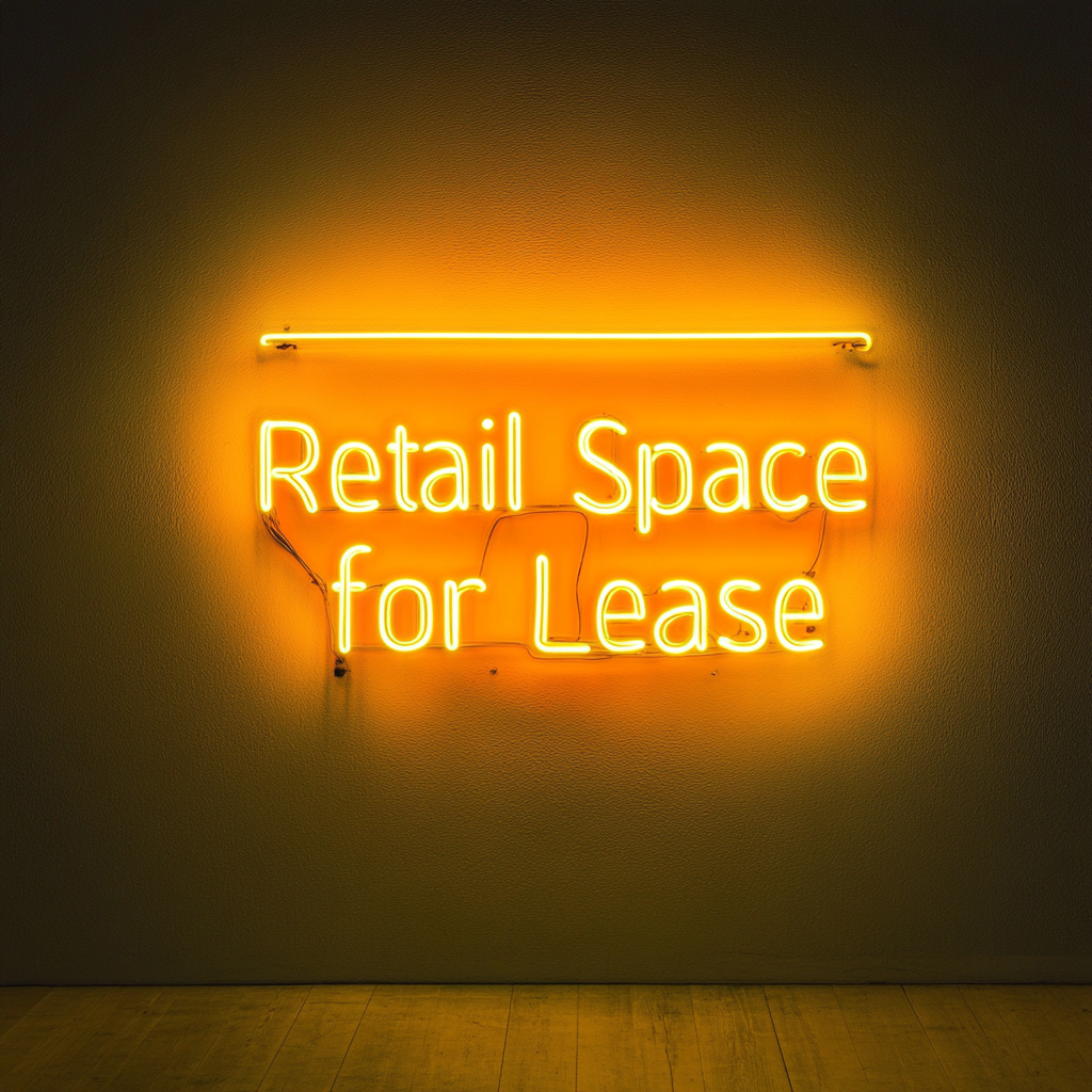 Retail Space for Lease - Yellow Neon Sign, 18 Inches