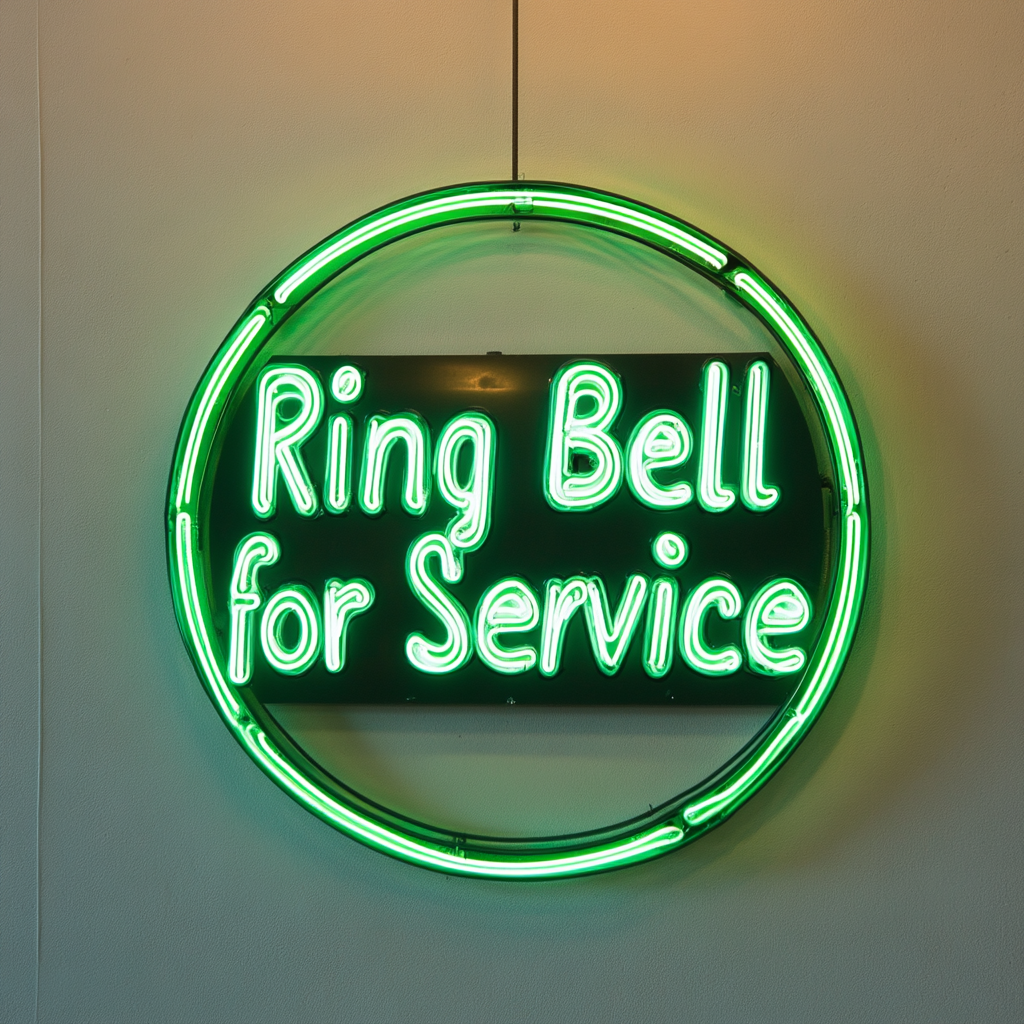 "Ring Bell for Service" - Green Neon Sign, 24 Inches