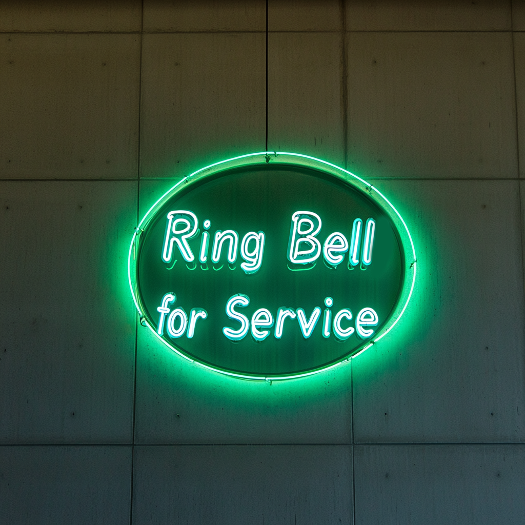 "Ring Bell for Service" - Green Neon Sign, 24 Inches