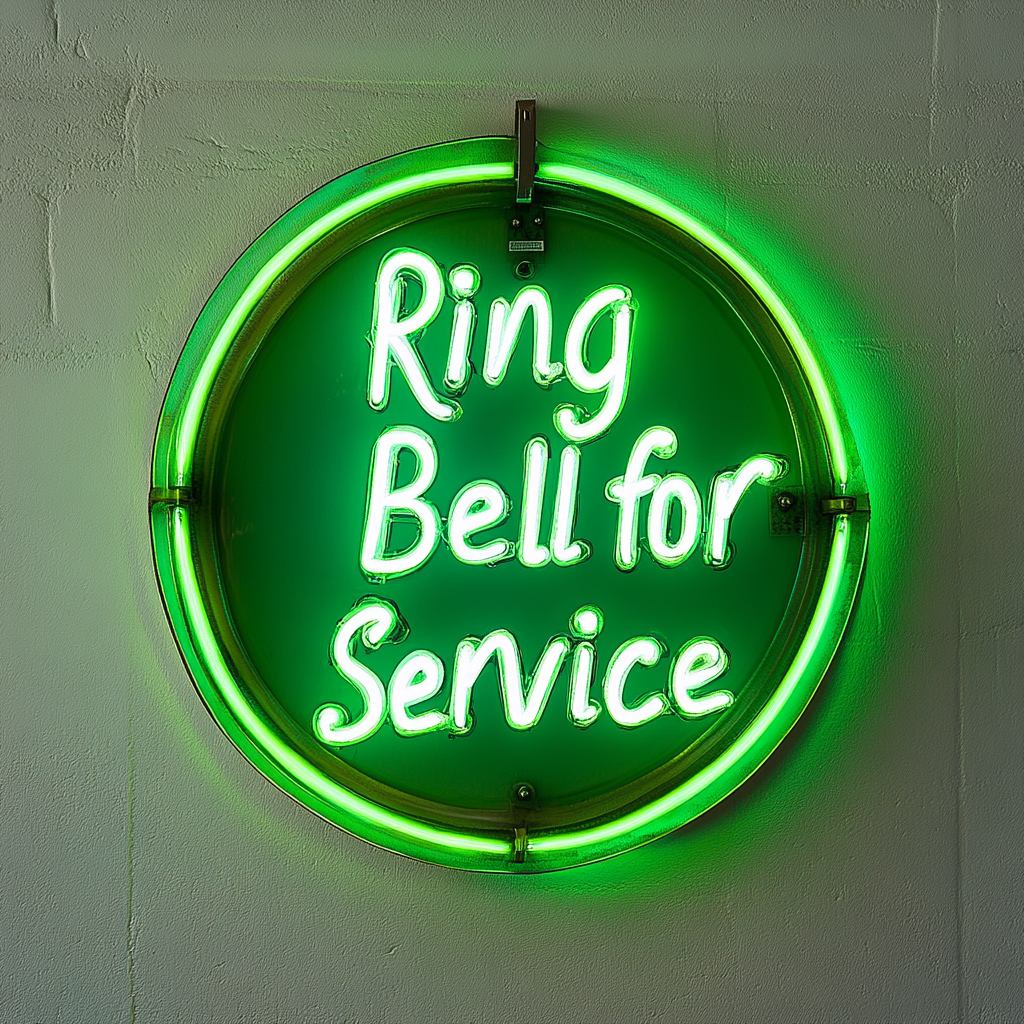 "Ring Bell for Service" - Green Neon Sign, 24 Inches