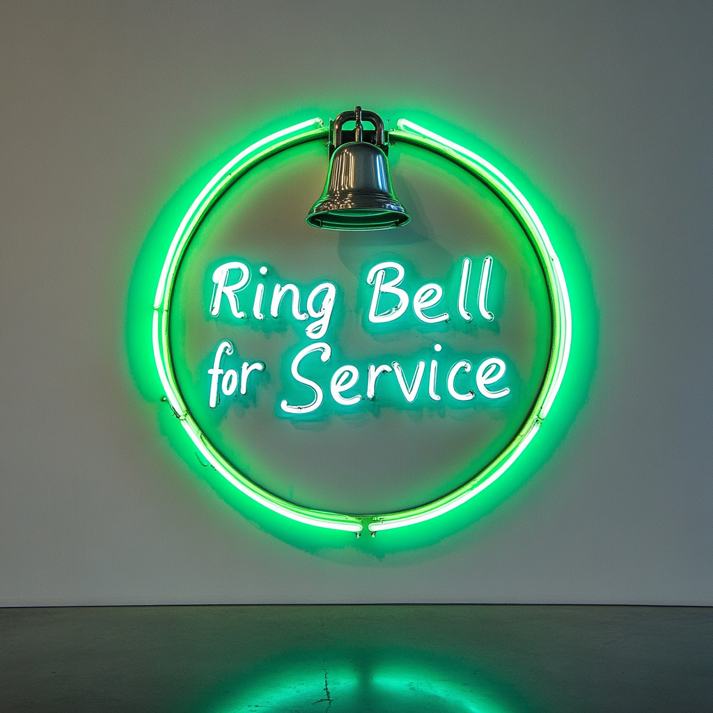 "Ring Bell for Service" - Green Neon Sign, 24 Inches
