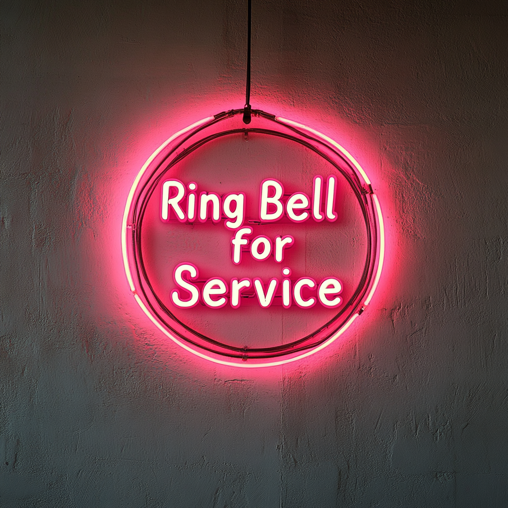 "Ring Bell for Service" - Pink Neon Sign, 24 Inches