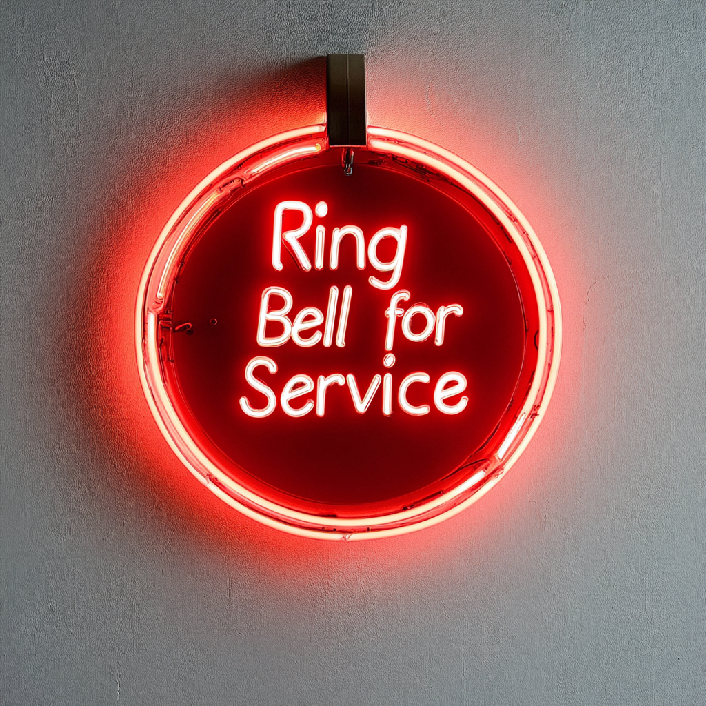 "Ring Bell for Service" - Red Neon Sign, 24 Inches