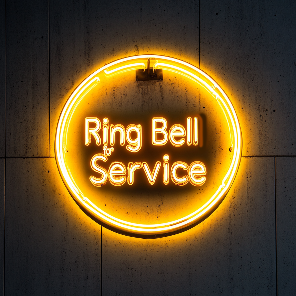 "Ring Bell for Service" - Yellow Neon Sign, 24 Inches