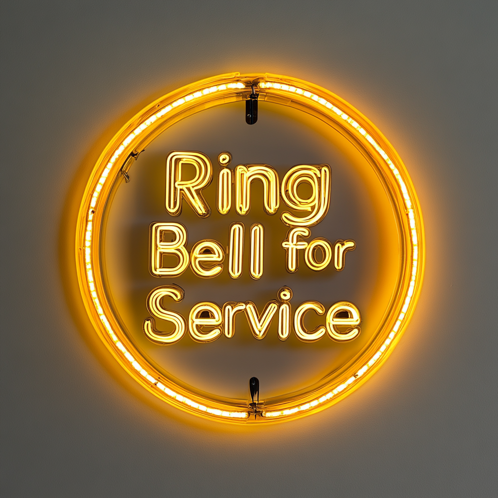 "Ring Bell for Service" - Yellow Neon Sign, 24 Inches