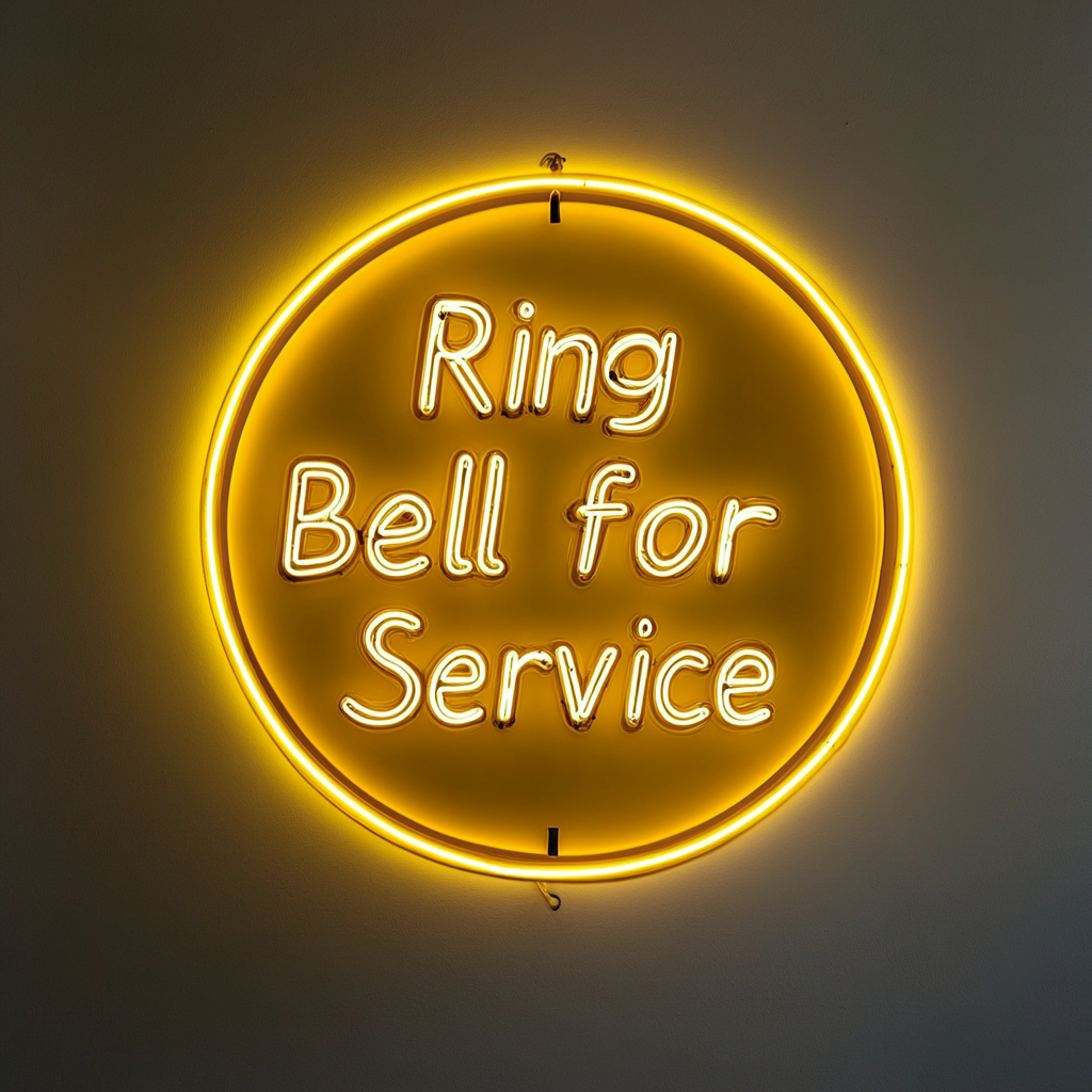 "Ring Bell for Service" - Yellow Neon Sign, 24 Inches