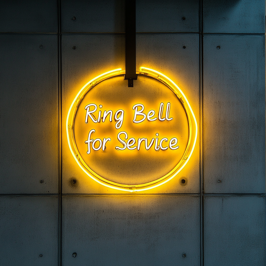 "Ring Bell for Service" - Yellow Neon Sign, 24 Inches